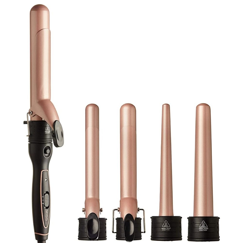 KISS 5-in-1 Curling Iron Set Metallic Rose Pink NEW